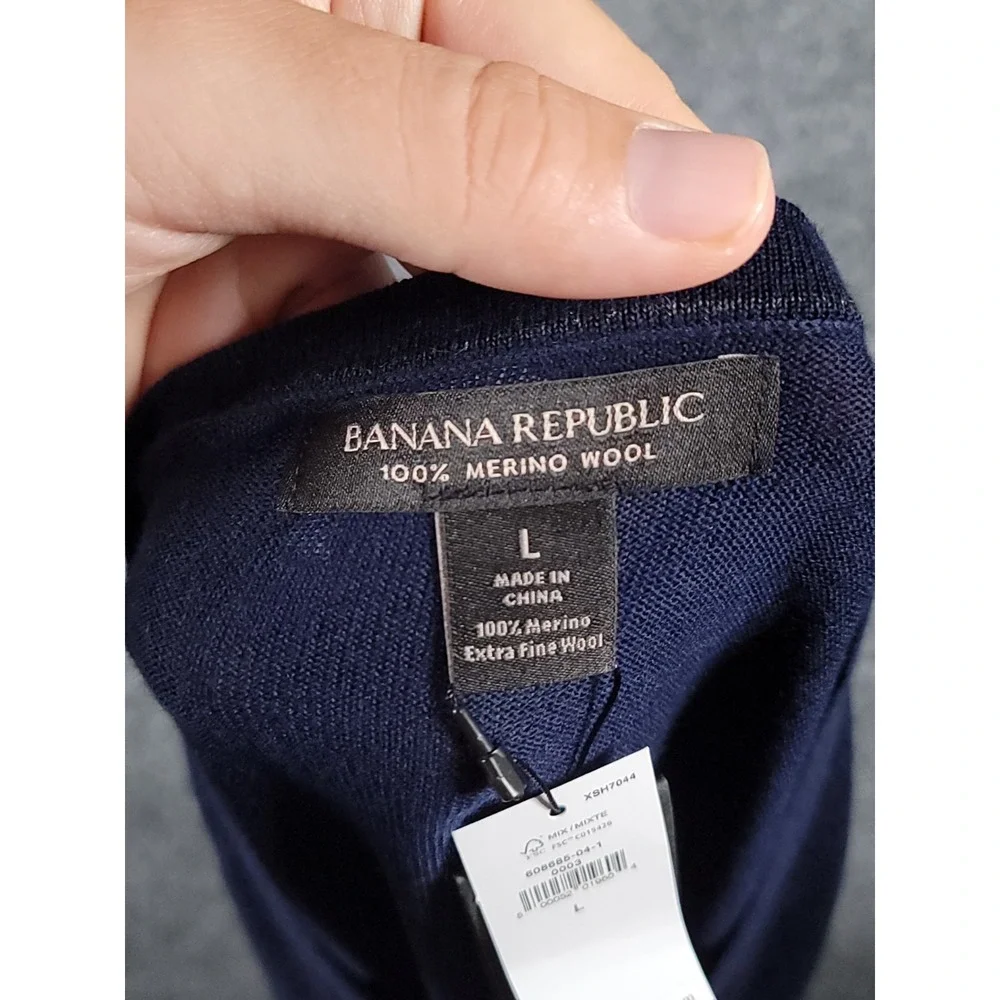 Banana Republic Mens Navy Blue 100% Extra Fine Merino Wool V-Neck Sweater Large